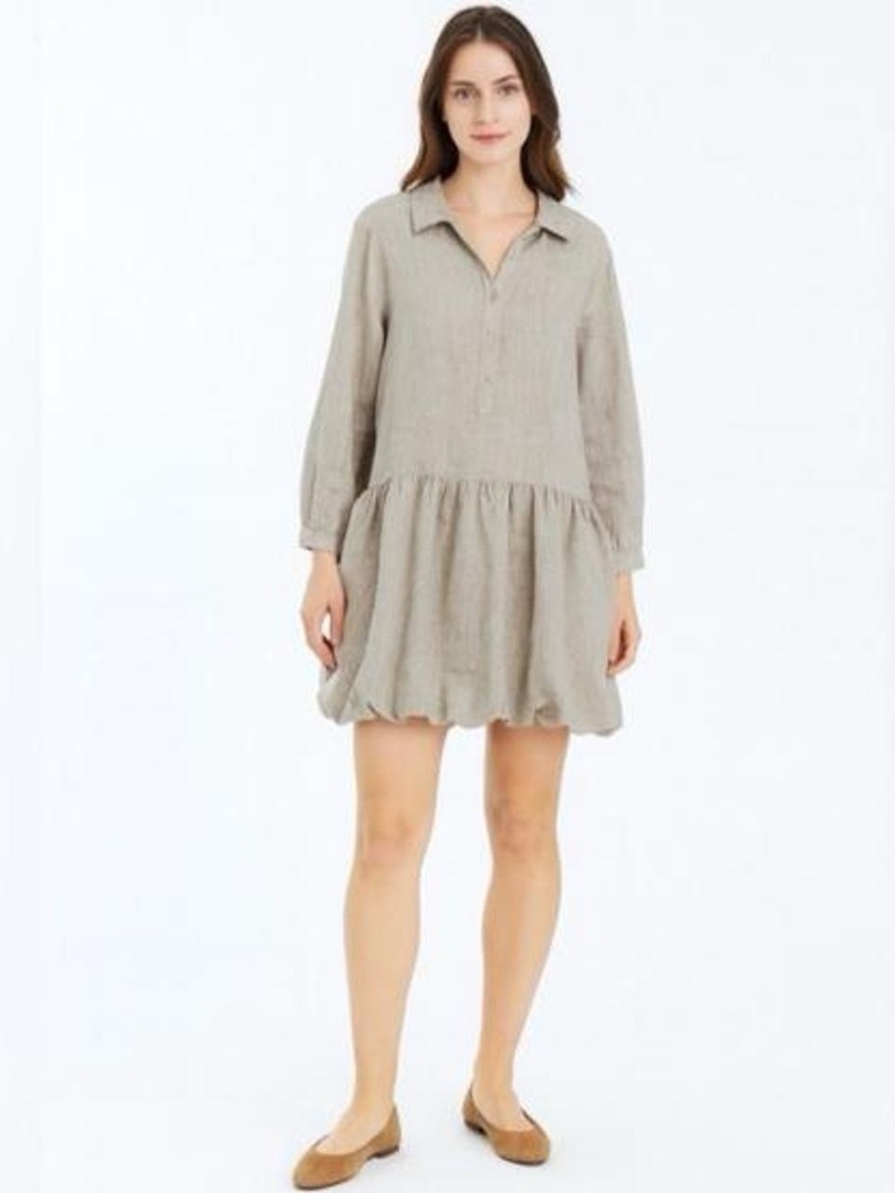 NWT tan linen blend adorable bubble hem dress small